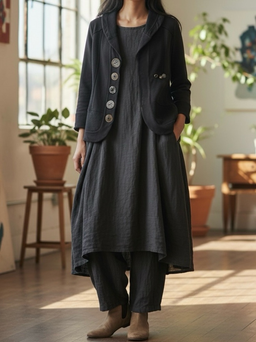 Neon Buddha "Lagenlook" Statement Blazer – Artsy Mixed Texture Knit